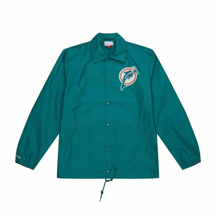 Men039s Jackets and Outerwear Mitchell and Ness Coaches Winbreaker Jacket Miami Dolphins