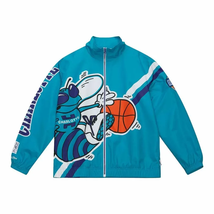 Men039s Jackets and Outerwear Mitchell and Ness Exploded Logo Warm Up Jacket Charlotte Hornets
