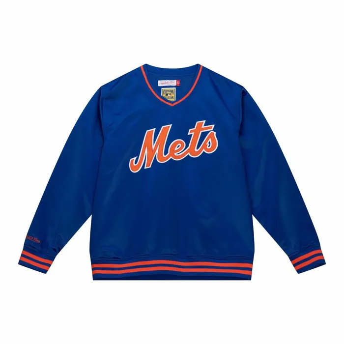 Men039s Jackets and Outerwear Mitchell and Ness Sideline Pullover Satin Jacket New York Mets
