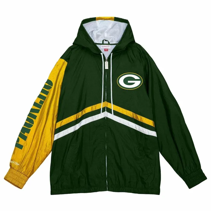 Men039s Jackets and Outerwear Mitchell and Ness Undeniable Full Zip Windbreaker Green Bay Packers