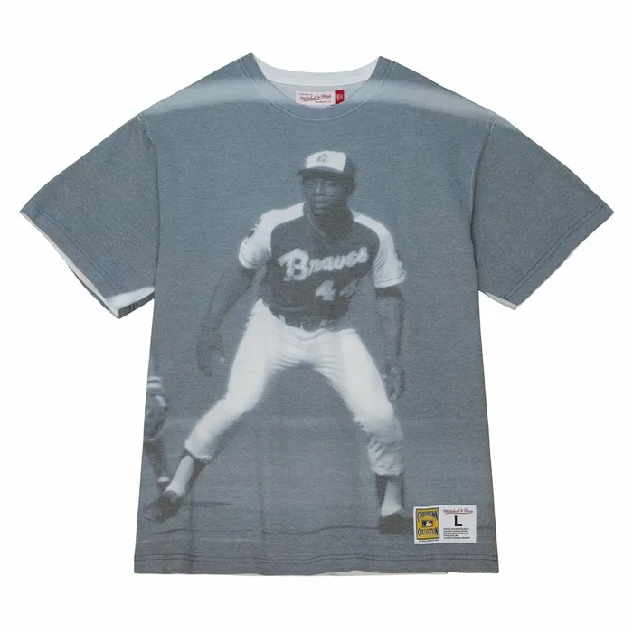 Men039s MLB Mitchell and Ness Highlight Sublimated Player Tee Atlanta Braves Hank Aaron Men039s MLB Mitchell and Ness Highlight Sublimated Player Tee Atlanta Braves Hank Aaron