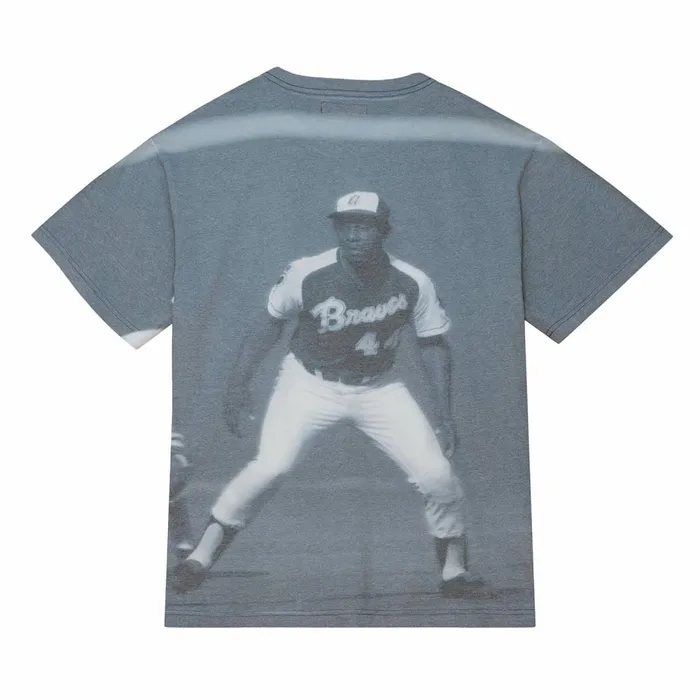 Men039s MLB Mitchell and Ness Highlight Sublimated Player Tee Atlanta Braves Hank Aaron