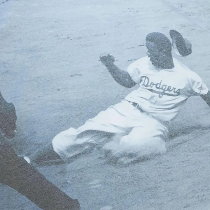 Men039s MLB Mitchell and Ness Highlight Sublimated Player Tee Brooklyn Dodgers Jackie Robinson