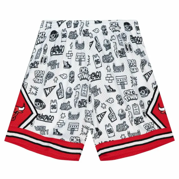 Men039s NBA Swingman Mitchell and Ness Doodle Swingman Chicago Bulls 199798 Shorts