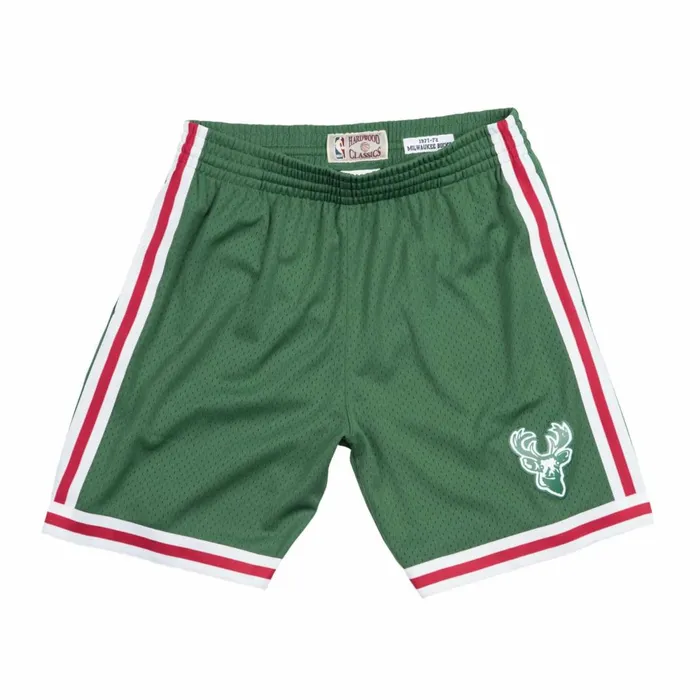 Men039s NBA Swingman Mitchell and Ness Swingman Shorts Milwaukee Bucks Road 197172
