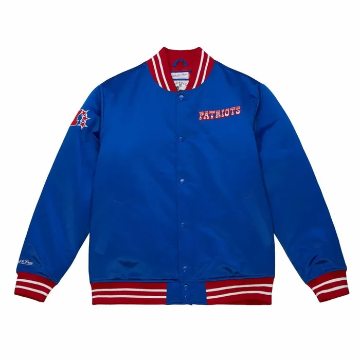 Men039s NFL Mitchell and Ness Heavyweight Satin Jacket New England Patriots