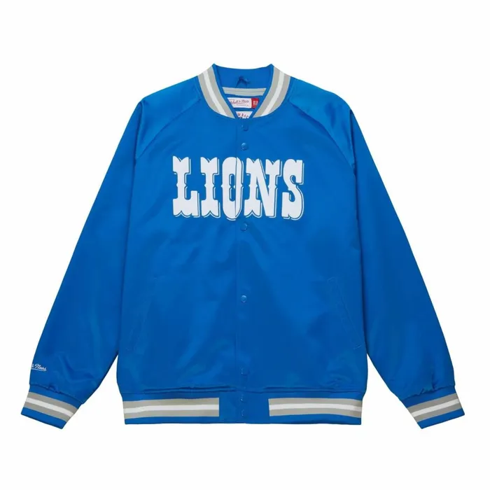 Men039s NFL Mitchell and Ness Lightweight Satin Jacket Detroit Lions