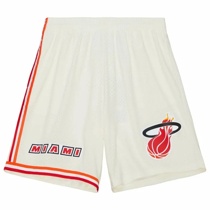 Men039s Shorts Mitchell and Ness Cream Swingman Shorts Miami Heat 1996