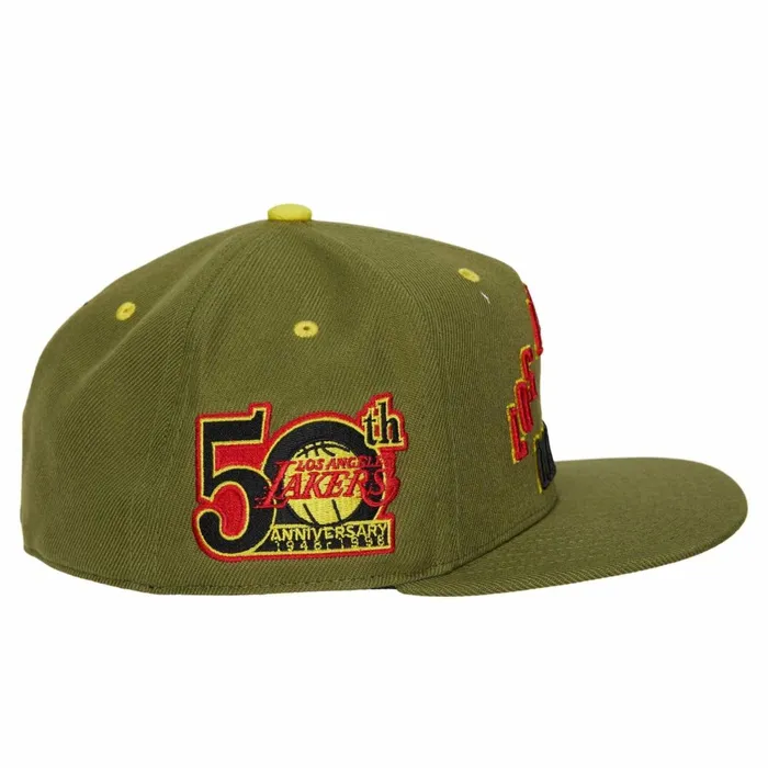 Men039sWomen039s Fitted 163 Styles Mitchell and Ness Dusty Olive Fitted HWC Los Angeles Lakers