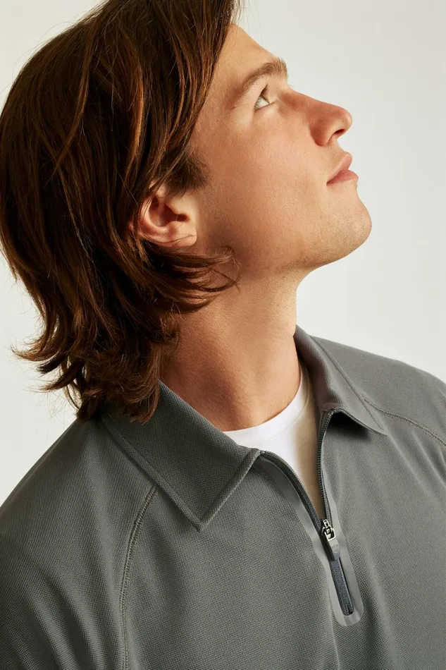Men All Day Long Sleeve Zip Polo Lava Smoke Bonobos Polos