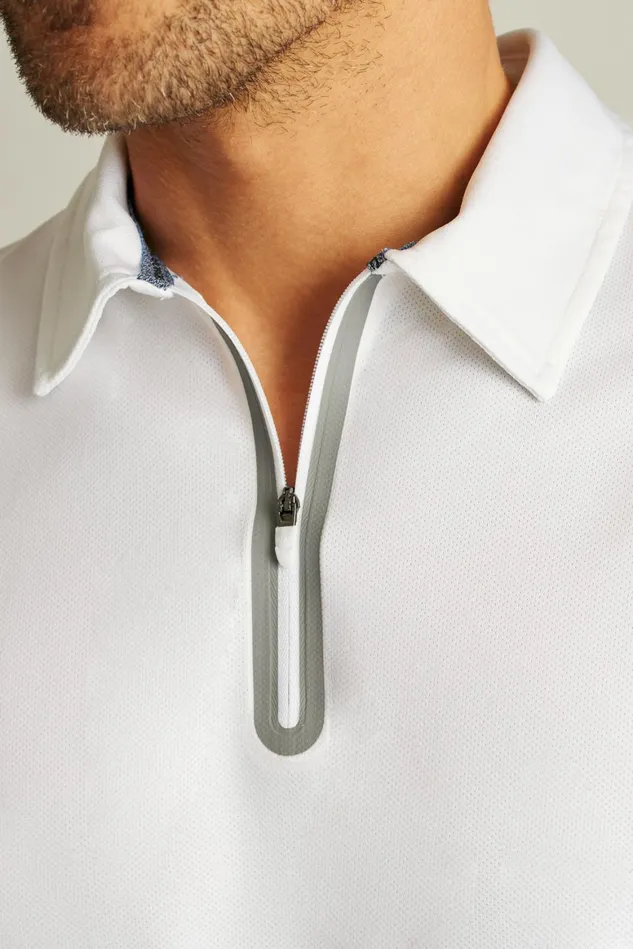 Men All Day Zip Golf Polo Brilliant White Bonobos Golf Polos and Tops
