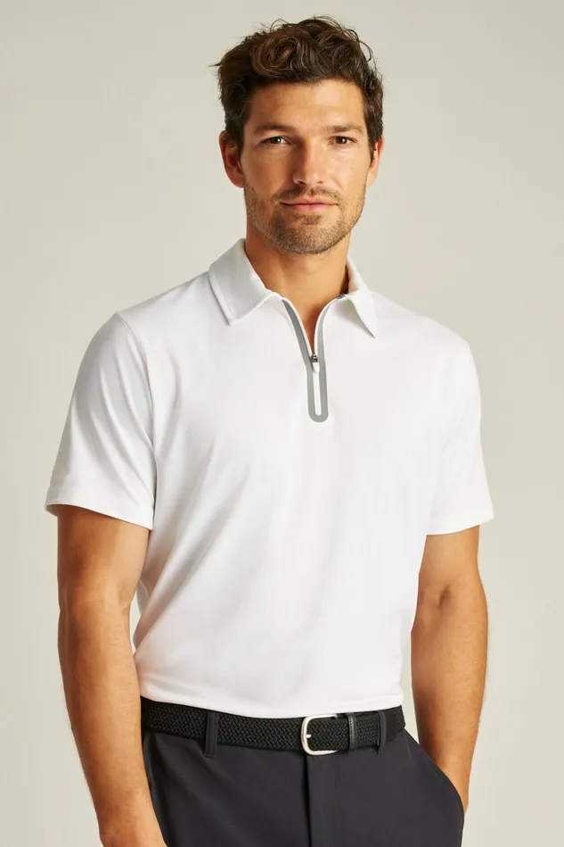 Men All Day Zip Golf Polo Brilliant White Bonobos Golf Polos and Tops