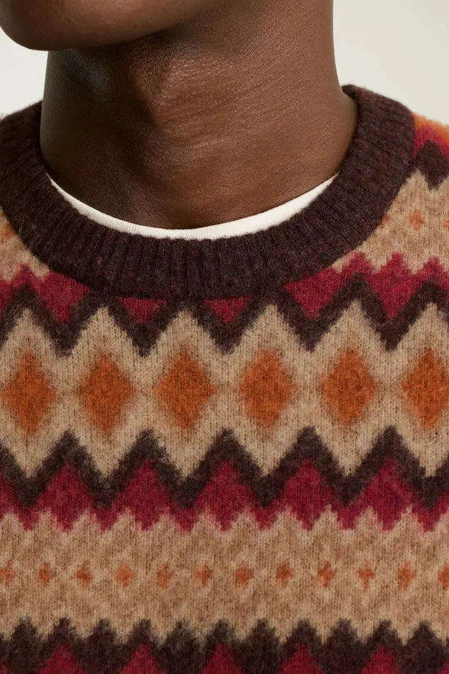 Men Argyle Fair Isle Crew Neck Sweater Woodrush Red Argyle Bonobos Crew and VNeck Sweaters