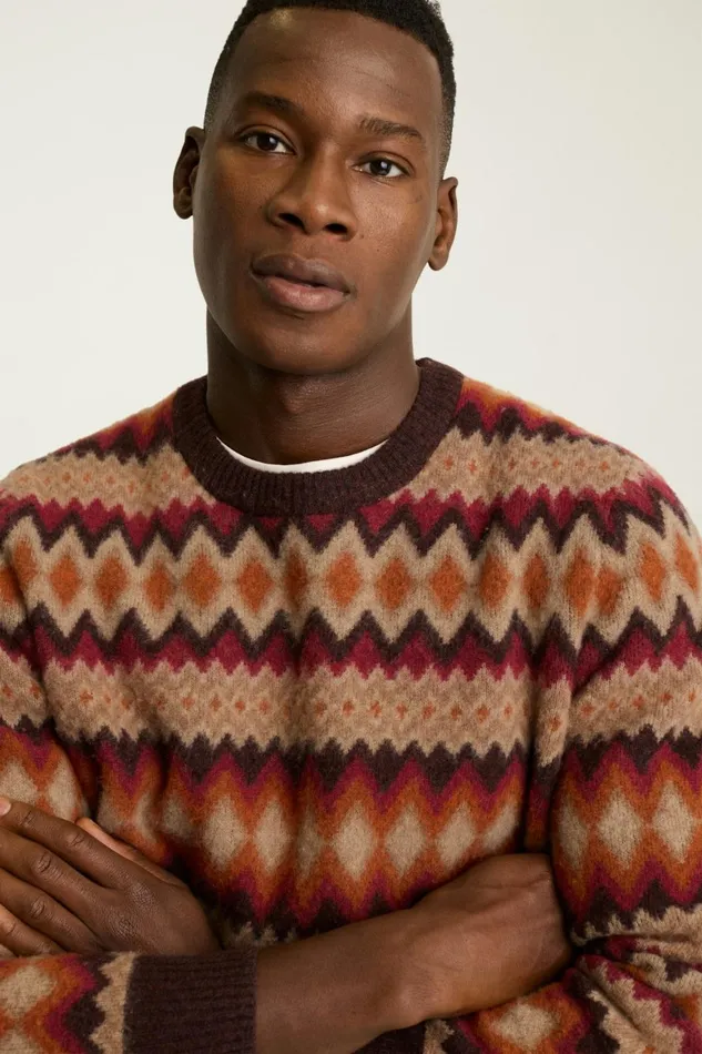 Men Argyle Fair Isle Crew Neck Sweater Woodrush Red Argyle Bonobos Crew and VNeck Sweaters