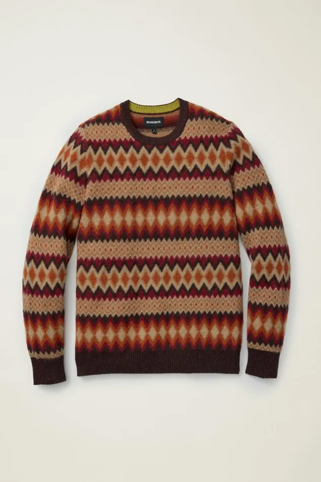 Men Argyle Fair Isle Crew Neck Sweater Woodrush Red Argyle Bonobos Crew and VNeck Sweaters