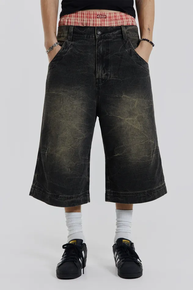 Men Axle Black Crease Wash Denim Jorts Jaded London Shorts and Jorts