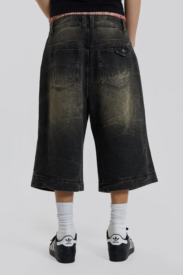 Men Axle Black Crease Wash Denim Jorts Jaded London Shorts and Jorts