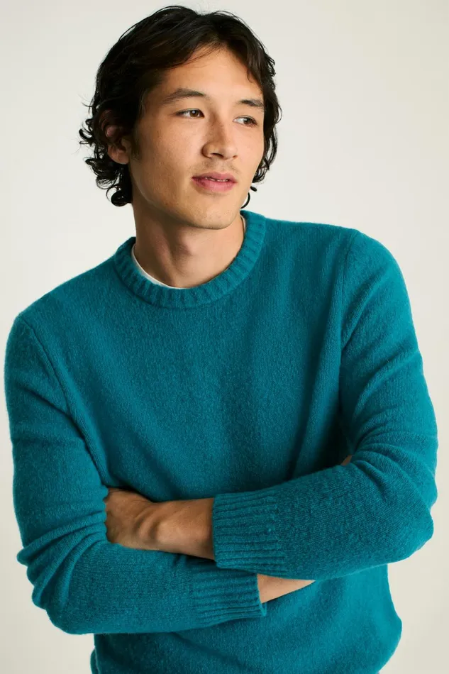 Men Boucle Crew Neck Sweater Blue Green Bonobos Crew and VNeck Sweaters