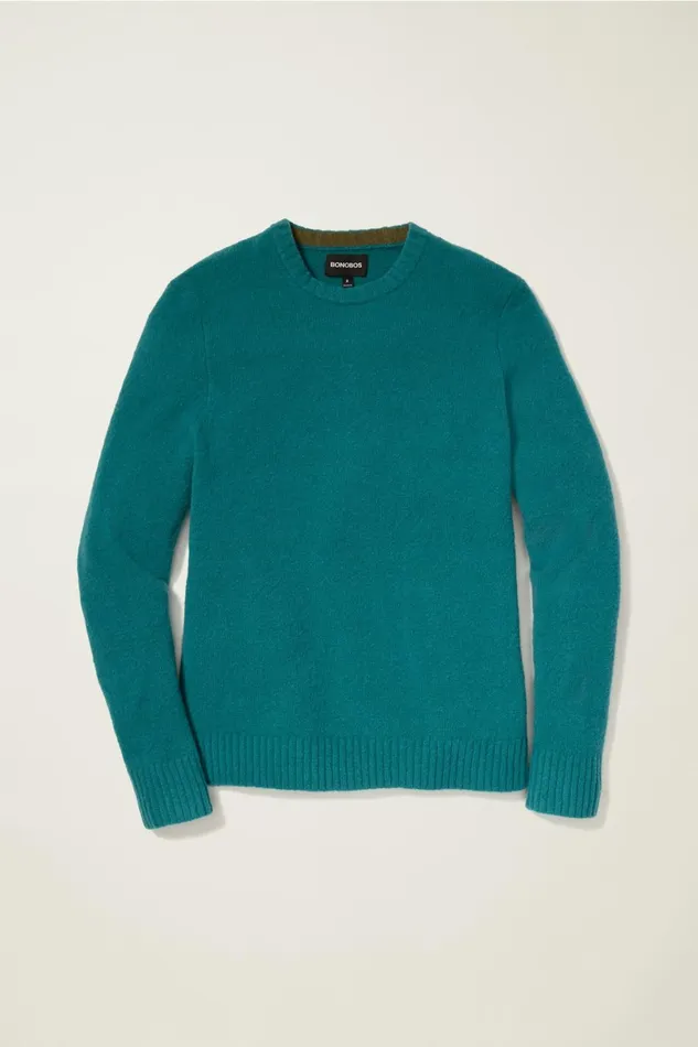 Men Boucle Crew Neck Sweater Blue Green Bonobos Crew and VNeck Sweaters