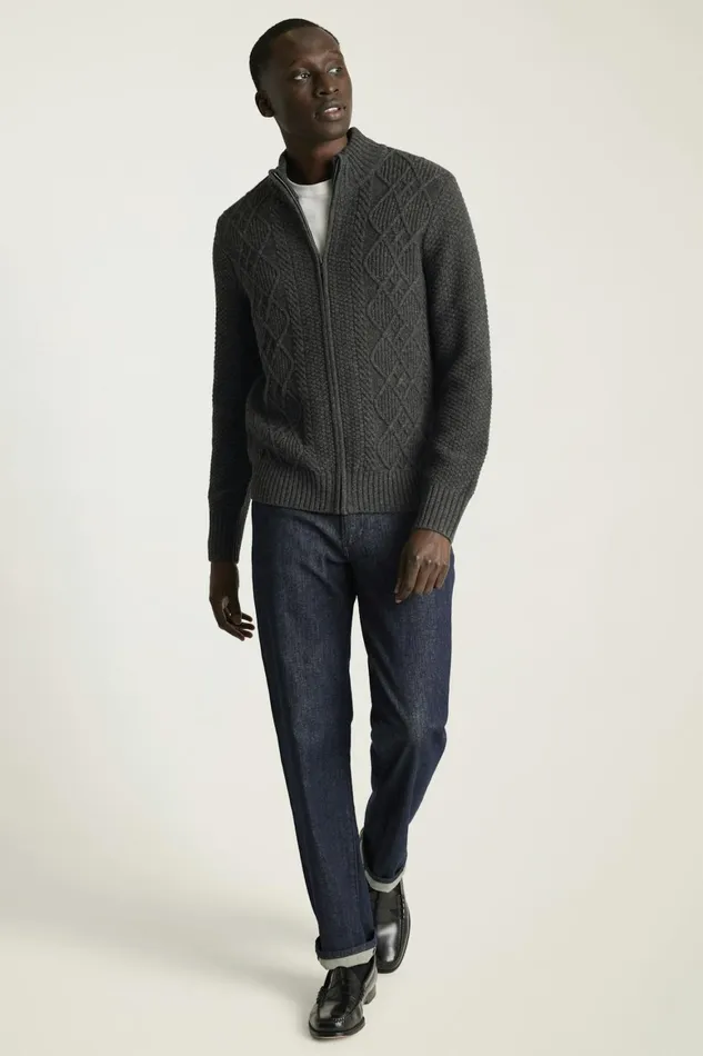 Men Cable Full Zip Sweater Grey Bonobos Half and FullZips