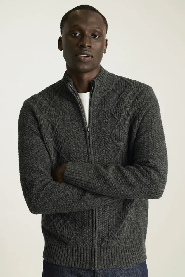 Men Cable Full Zip Sweater Grey Bonobos Half and FullZips