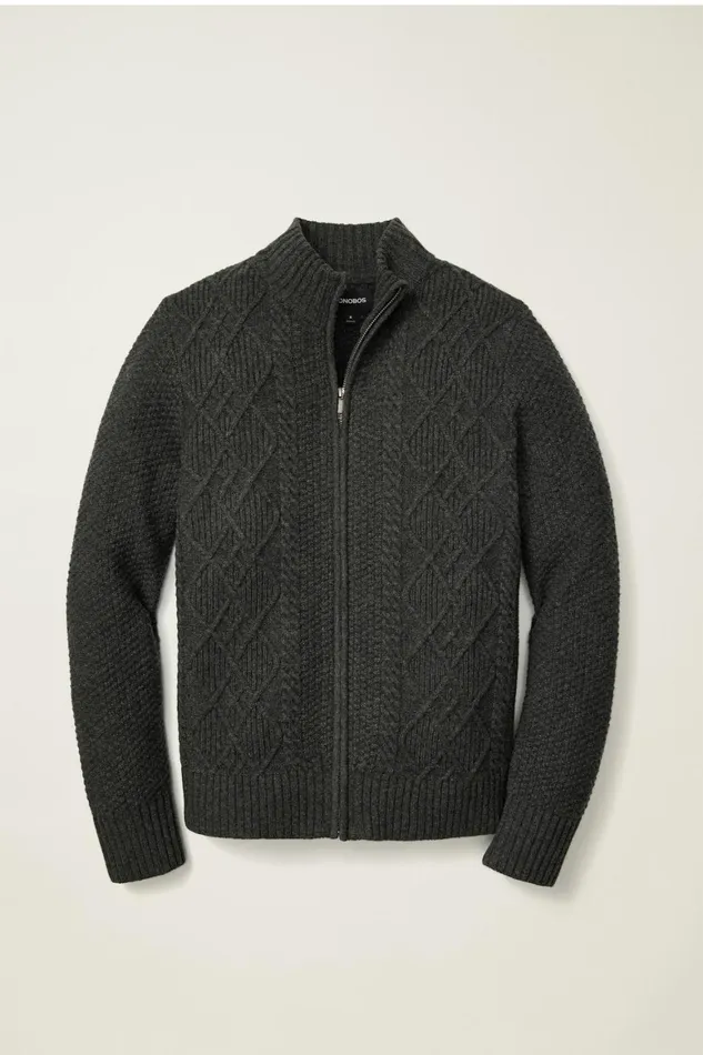 Men Cable Full Zip Sweater Grey Bonobos Half and FullZips