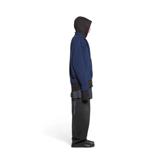 Men Coats and Jackets Balenciaga Unity Sports Icon Layered Zipup Hoodie Oversized In Dark Blue