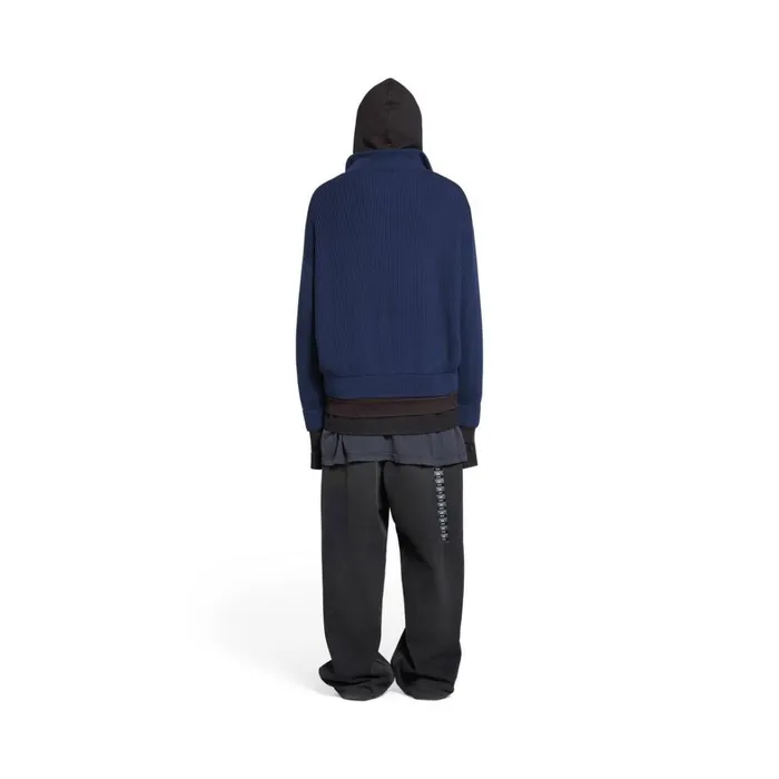 Men Coats and Jackets Balenciaga Unity Sports Icon Layered Zipup Hoodie Oversized In Dark Blue