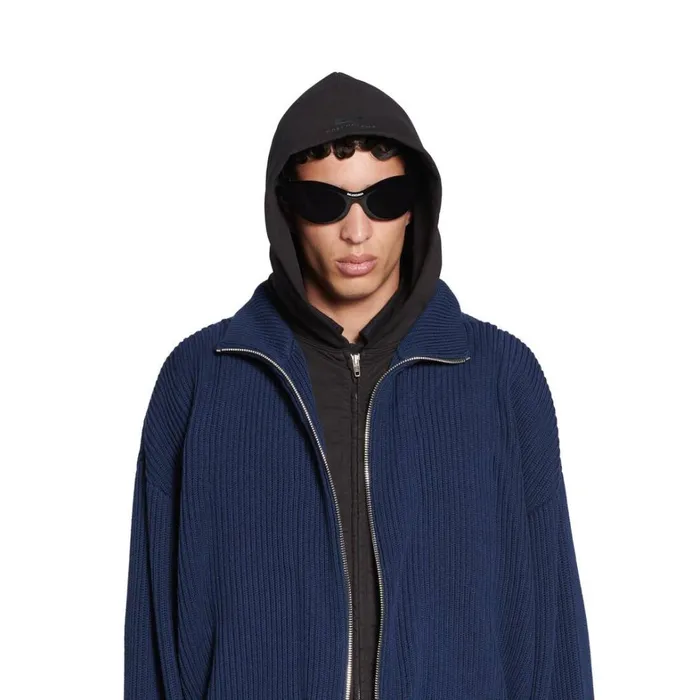Men Coats and Jackets Balenciaga Unity Sports Icon Layered Zipup Hoodie Oversized In Dark Blue