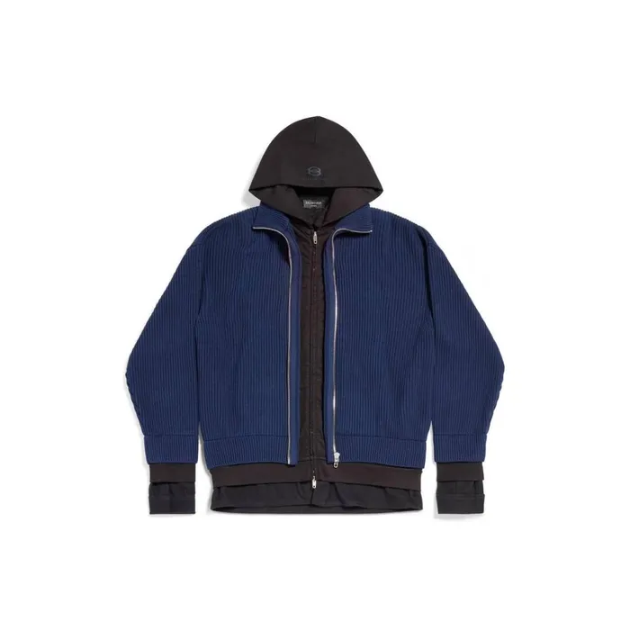 Men Coats and Jackets Balenciaga Unity Sports Icon Layered Zipup Hoodie Oversized In Dark Blue