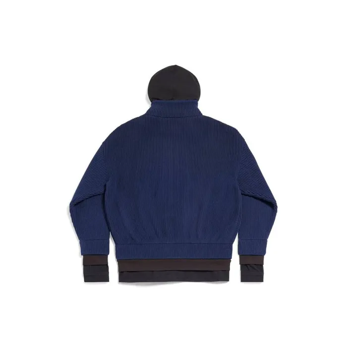 Men Coats and Jackets Balenciaga Unity Sports Icon Layered Zipup Hoodie Oversized In Dark Blue