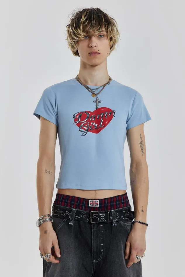 Men Damn Girl Blue Shrunken Tshirt Jaded London TShirts and Vests