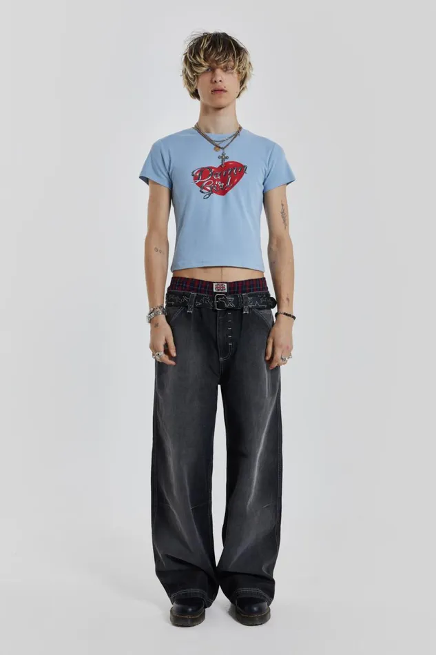 Men Damn Girl Blue Shrunken Tshirt Jaded London TShirts and Vests
