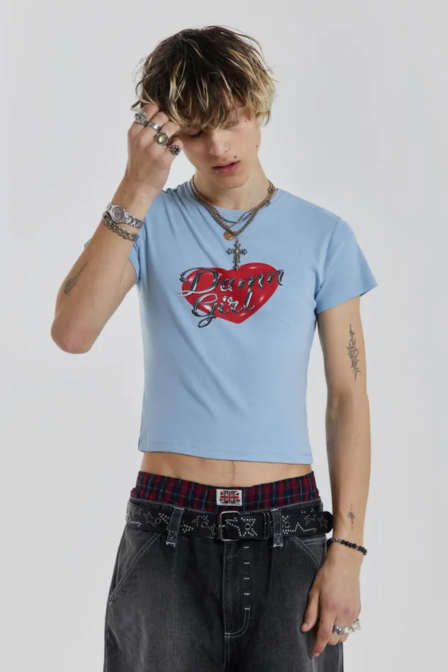 Men Damn Girl Blue Shrunken Tshirt Jaded London TShirts and Vests
