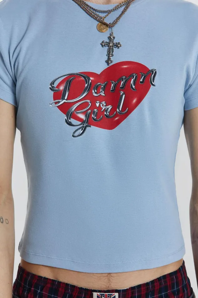 Men Damn Girl Blue Shrunken Tshirt Jaded London TShirts and Vests