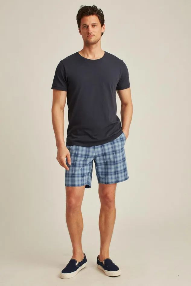 Men Easy Lightweight Shorts Blue Plaid Bonobos Chino Shorts