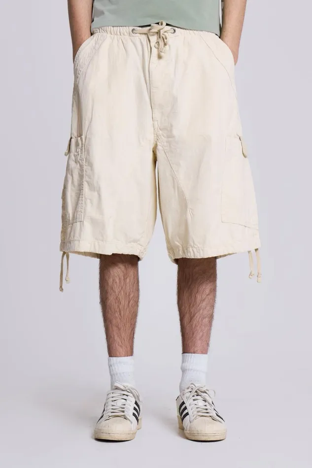 Men Ecru Oversized Cargo Shorts Jaded London Parachute Pants