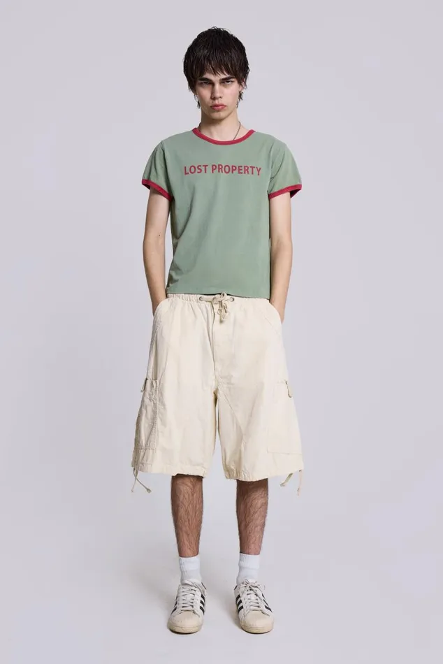 Men Ecru Oversized Cargo Shorts Jaded London Parachute Pants