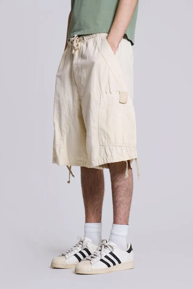 Men Ecru Oversized Cargo Shorts Jaded London Parachute Pants