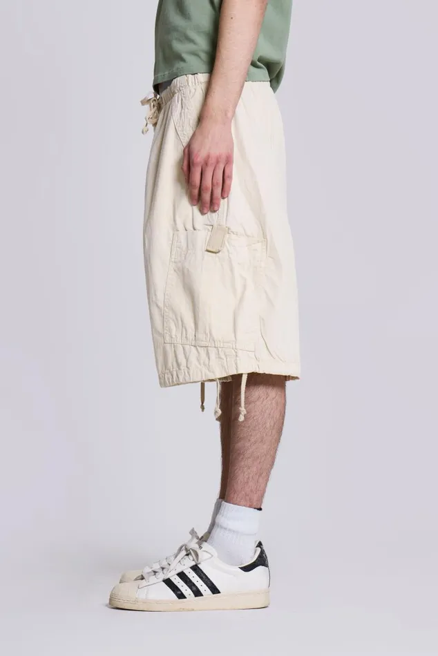 Men Ecru Oversized Cargo Shorts Jaded London Parachute Pants