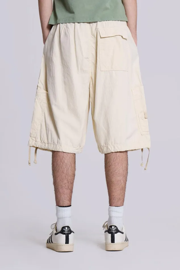 Men Ecru Oversized Cargo Shorts Jaded London Parachute Pants