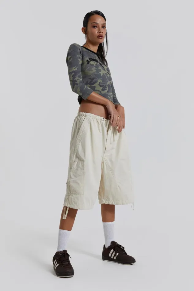 Men Ecru Oversized Cargo Shorts Jaded London Parachute Pants