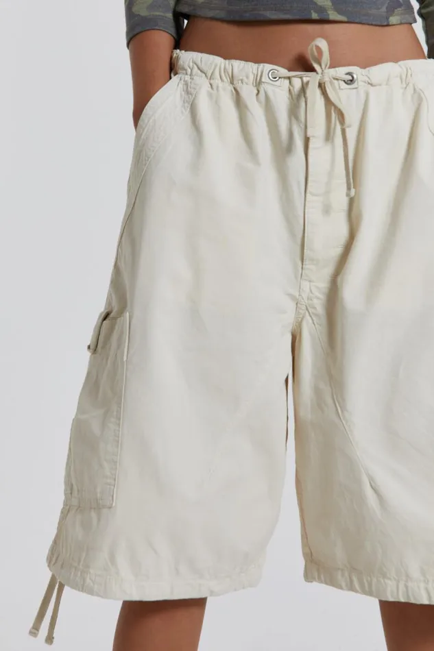 Men Ecru Oversized Cargo Shorts Jaded London Parachute Pants