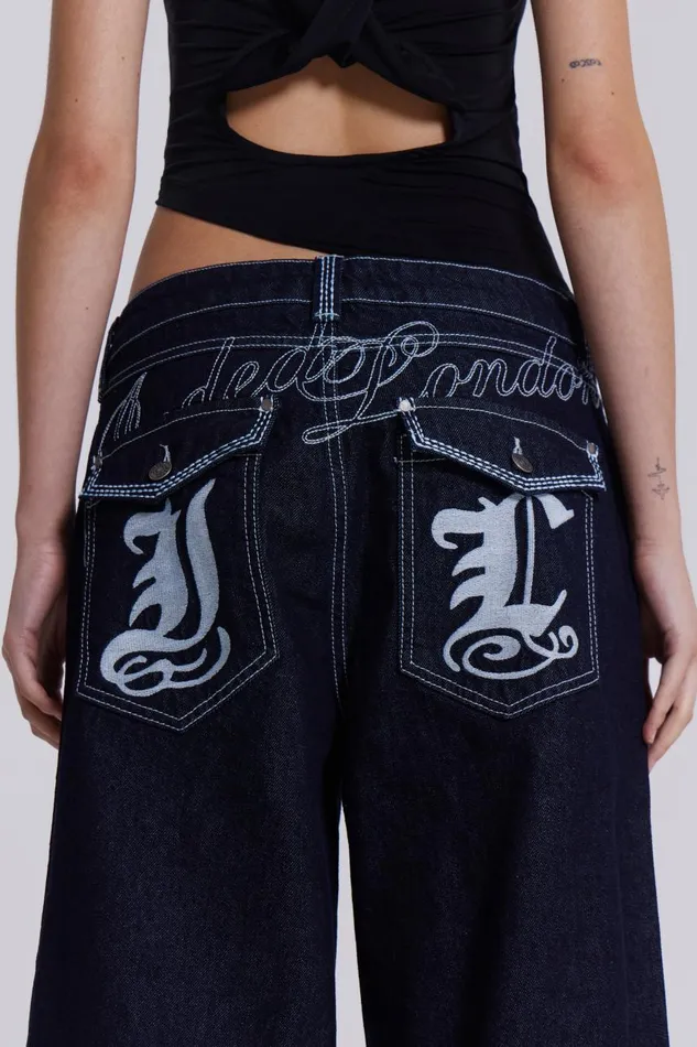 Men Embroidered Loose Fit Turn Up Jeans Jaded London Baggy Jeans