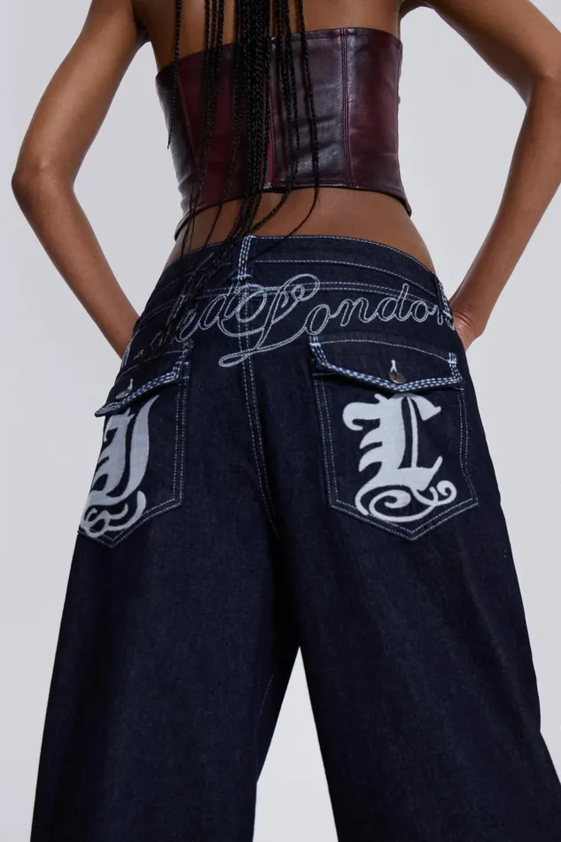 Men Embroidered Loose Fit Turn Up Jeans Jaded London Baggy Jeans