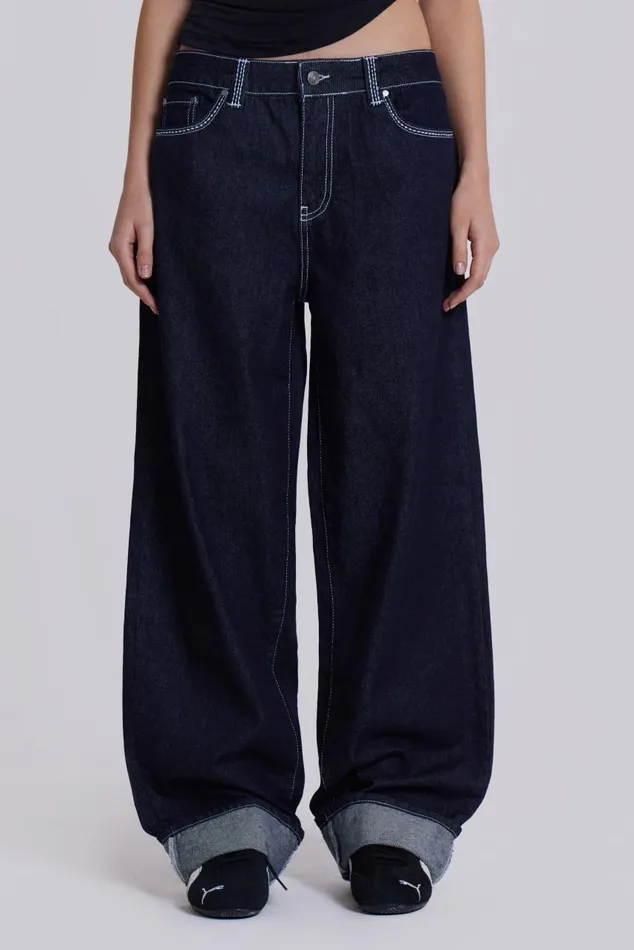 Men Embroidered Loose Fit Turn Up Jeans Jaded London Baggy Jeans