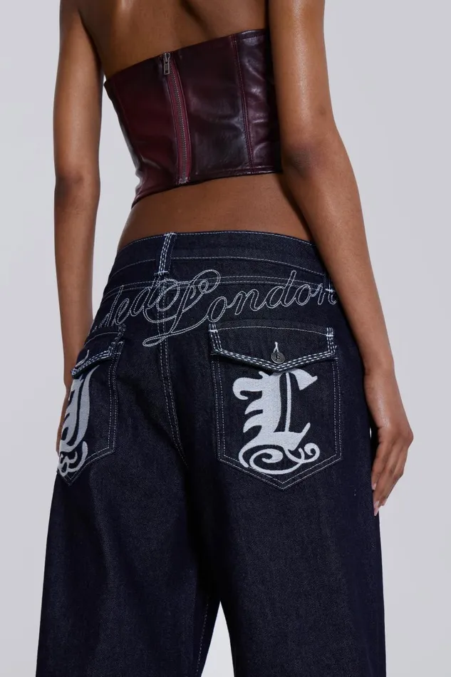 Men Embroidered Loose Fit Turn Up Jeans Jaded London Baggy Jeans