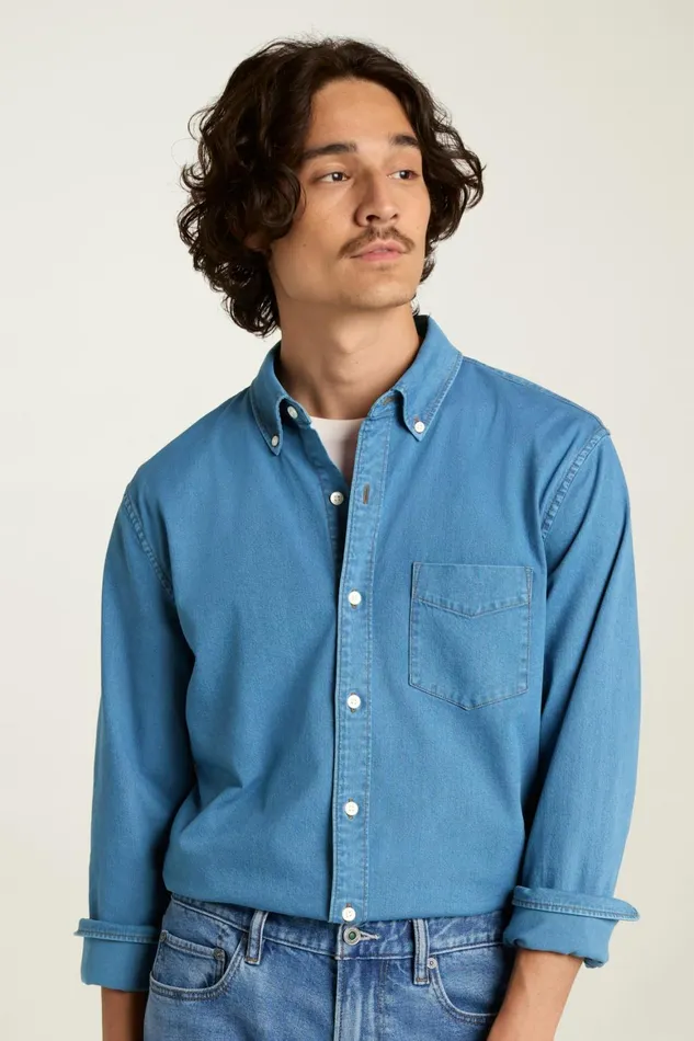 Men Everyday Denim Shirt Ocean Blue Wash Bonobos Casual Shirts