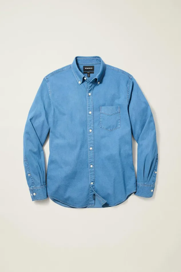 Men Everyday Denim Shirt Ocean Blue Wash Bonobos Casual Shirts
