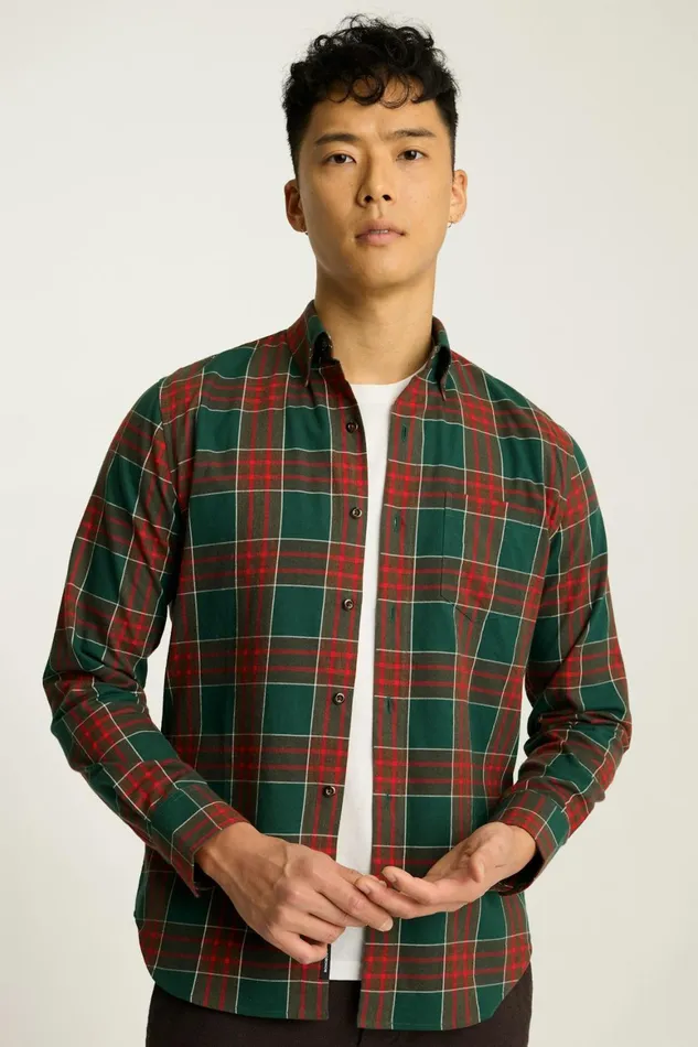 Men Everyday Lightweight Flannel Shirt Cedar Red Plaid Bonobos Overshirts